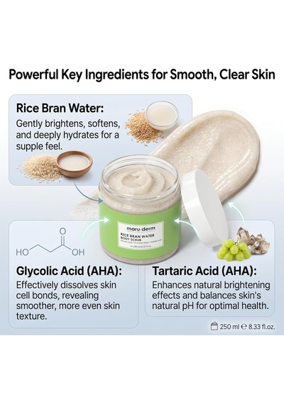 Maruderm Pirinç Suyu Vücut Peelingi Aha & Hyalüronik Asit İle Arındırıcı Ve Yoğun Nemlendirici Peeling, Shea Yağı İle, 250 Ml