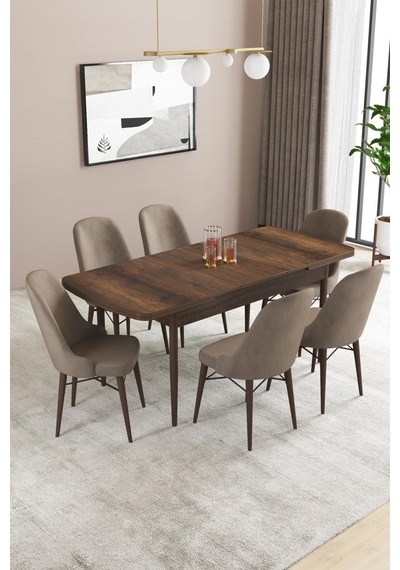 Familieconcept Almira Serisi, Barok Ahşap Desen 80x132 Açılabilir Mdf Mutfak Masası Takımı 6 Adet Sandalye Cappucino Familieconcept Almira Serisi, Barok Ahşap Desen 80x132 Açılabilir Mdf Mutfak Masası Takımı 6 Adet Sandalye Cappucino
