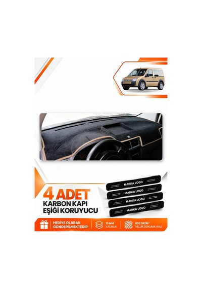 Ford Connect 2002-2008 Uyumlu Ön Örtüsü Torpido Koruma Koruyucu Kılıfı Halısı - Siyah Bej