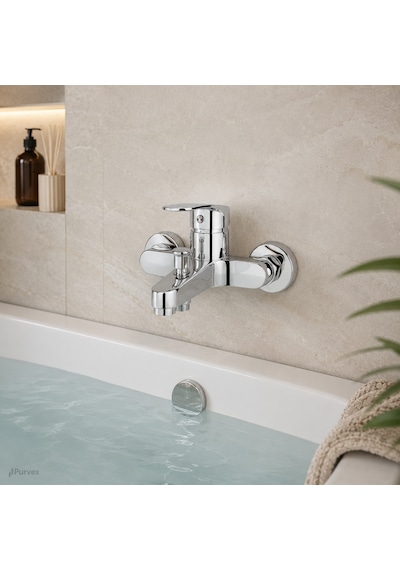 Purvex Home Mix Banyo Bataryası - Pirinç Gövde Krom Kaplama Aç-kapa Banyo Musluğu