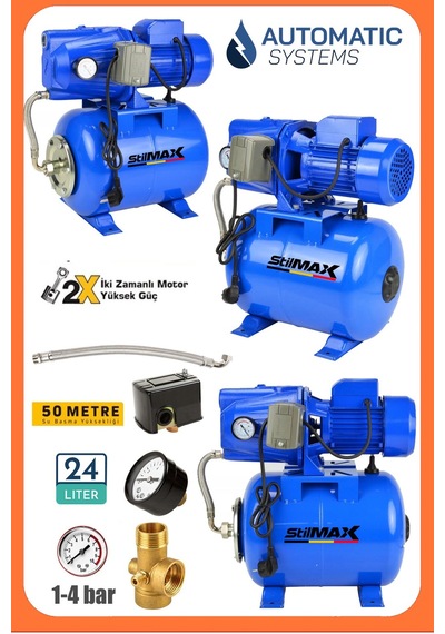 Stilmax Stl15jy Villa Bahçe Apartman 1.5 Hp Bakır Jet Otomatik Hidrofor 24 Lt Tanklı Su Pompası