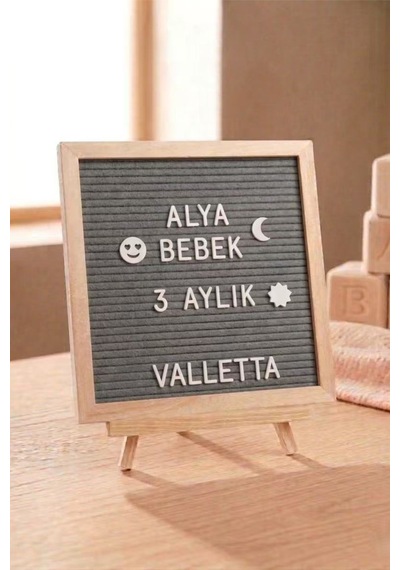 Palomita Ahşap Gri Yazı Panosu Mesaj Tahtası Ve Beyaz Harf Seti 230 Karakter Gri Beyaz