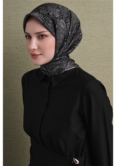 Armine İpek Eşarp 2027 Kış - 9631-83 Siyah Sura Vizon