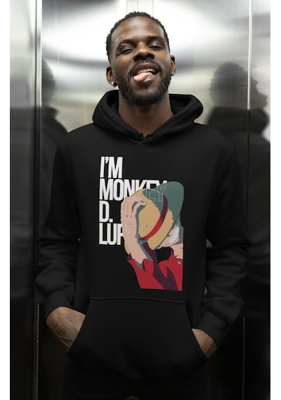 Sevbano I'm Monkey D. Luffy Baskılı Unisex Oversize One Piece Anime Karak Siyah
