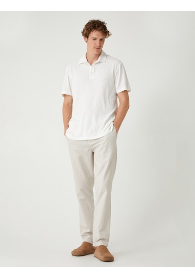 Koton Keten Chino Pantolon Cep Detaylı Deve Tüyü Çizgili 4sam40225hw Camel