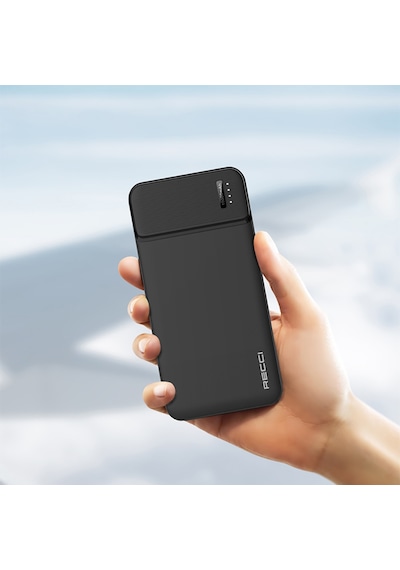 Recci Rpb-n16c Ultra İnce Hızlı Şarj Özellikli Led Işık Göstergeli Wireless Powerbank 10000mah Siyah Siyah