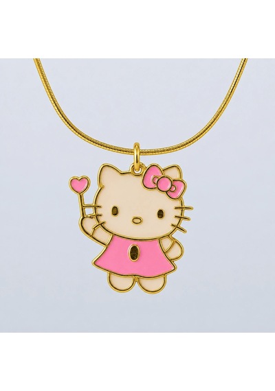 Kahveci.store 925 Ayar Hello Kitty Figürlü Pembe Mine Detaylı Altın Kaplama Gümüş Kolye 22