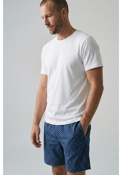 Elemge Pamuk Elastan Süprem Erkek Pijama Takımı Şort & T-shirt Rahat Kalıp Cep İnce Compact Penye Byz Mavi Beyaz Mavi