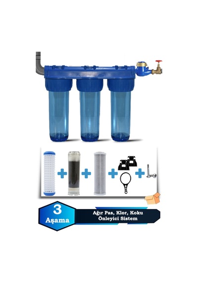 Sumarkt Atlantis Daire Bina Girişi 10" 3 Aşama Su Arıtma Yumuşatma Cihazı Klor Pas Önleyici Set