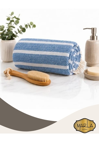 %100 Pamuk Dokuma Peştemal Havlu Plaj & Banyo Havlusu 100x170 Cm Mavi
