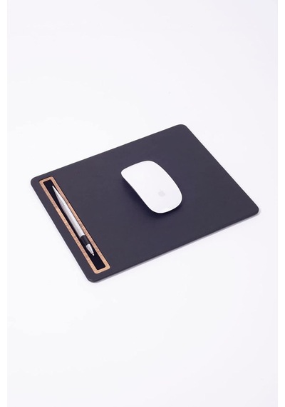 Deri Mousepad Düz Siyah Ahşap Detaylı