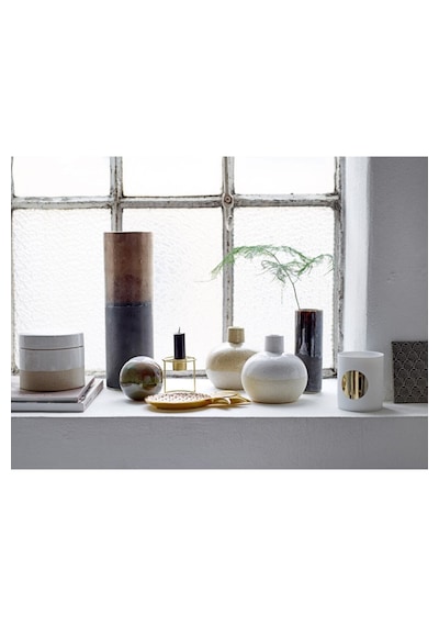 Bej Porselen Dekoratif Vazo Modern Minimal Salon Konsol Masa Üstü Şık Tasarım 11 Cm Açık Bej