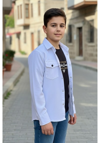 Pina Kids Erkek Çocuk Çıtçıtlı Gömlek Tişört Üst Takım Beyaz