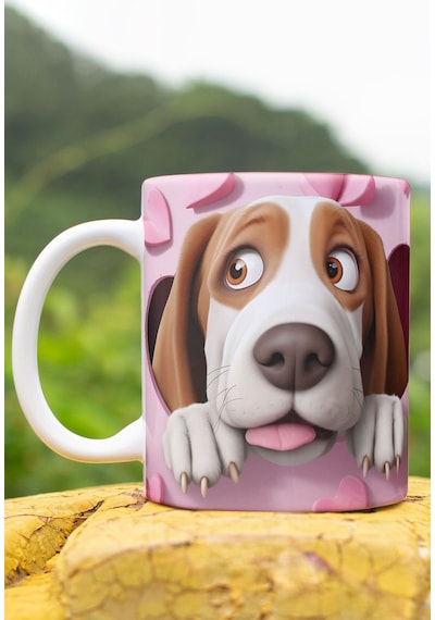 3d Görünümlü Sevimli Köpek Hediyelik No:2 3d Tasarım Baskılı Kupa Bardak Mug Renkli