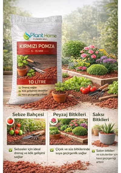 Kırmızı Pomza 10 Litre 5-15 Mm Bitki Toprağı Drenaj Taşı Saksı, Peyzaj Ve Bahçe Kullanımı Diğer