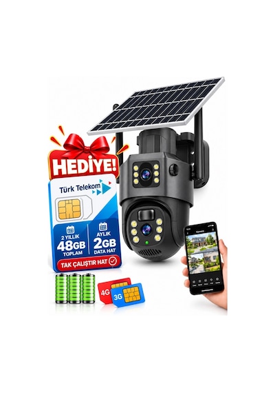Mpıa Mıka-4g 3+3mp 4k 4g Sım Kartlı Solar Güvenlik Kamerası 360 Ptz Dual Lens Sim Kart Dahil