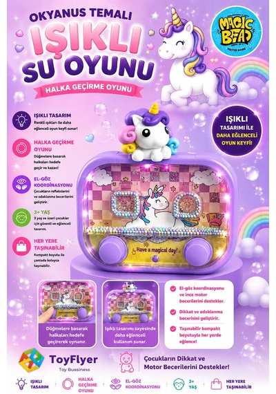 Su Oyunu Water Game Çocuklar İçin Eğlenceli Halka Geçirme Işıklı Unicorn Modelleri 2586bc-f12mor