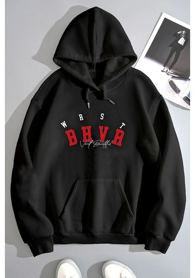 Uyguntarz Unisex Bhvr Baskılı Sweatshirt siyah