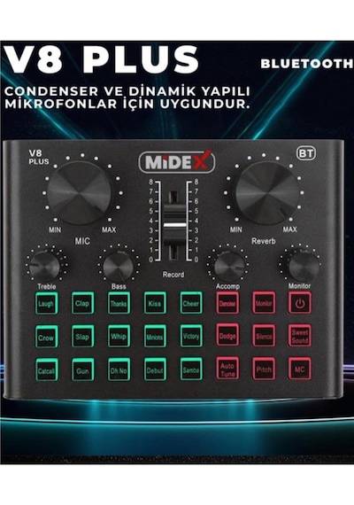 Midex Vs8 Plus Canlı Yayın Ses Kartı Efektli Radyo Mikseri Telefon Ve Pc Podcast Radyo Yayıncılar