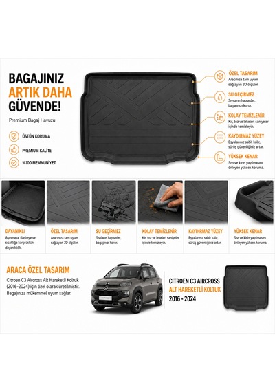Citroen C3 Aircross 2016-2024 Arası Hareketli Koltuklu Alt Bagaj Havuzu