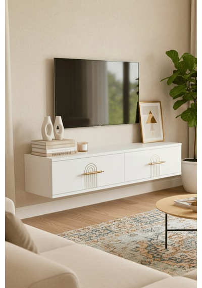 Tda1215b - İda120 Duvara Montaj Tv Stand, Tv Rafı, Tv Sehpası Beyaz 120cm