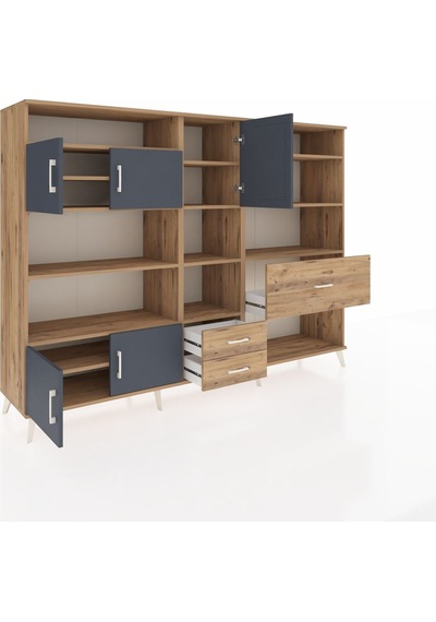 Hyperion Dolap 13 Raflı 3 Çekmeceli 5 Kapaklı 220x44x163 Çam-antr Çam-antrasit/çam