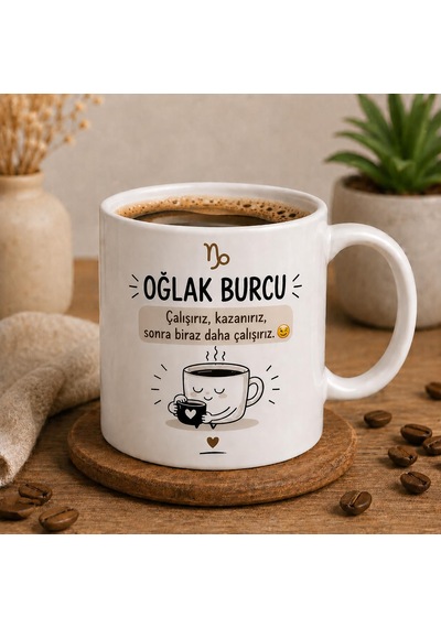 Burç Temalı Kahve Kupası Burçlara Ve Kişiye Özel Tasarım Bej - Beyaz