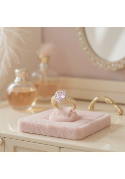 S'82 Ayarlanabilir Model Kadın Çelik Yüzük Toptan Çelik Takı, Pembe Zirkon Taşlı Gold Renk Bzs82