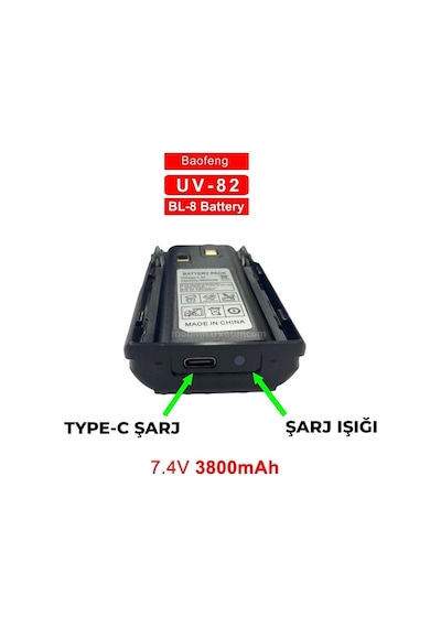 Bl-8 Type-c Batarya 7.4v 3800mah Li-ion Pil Uv-82 Telsiz Bataryası