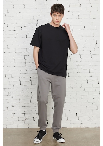AC&Co / Altınyıldız Classics ERKEK GRI Standart Fit Normal Kesim Pamuklu Cepli Baskılı Eşofman Altı Gri