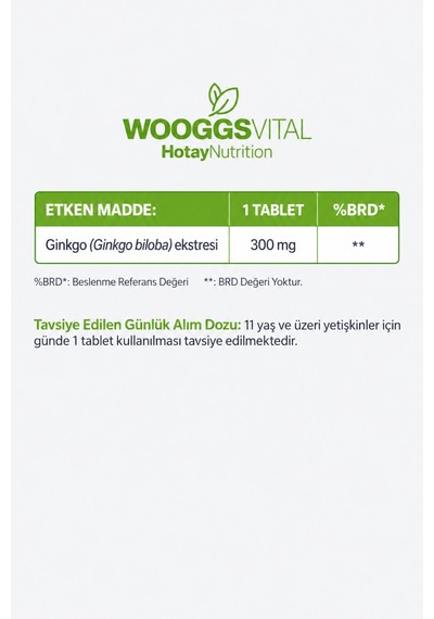 Ginkgo Biloba 300 Mg 120 Tablet Takviye Edici Gıda