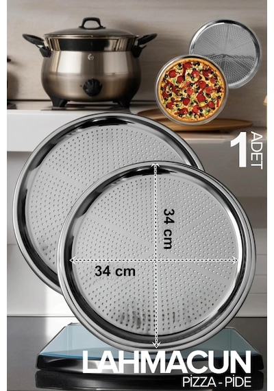 Çelik Delikli Pizza Tavası 34 Cm Gri