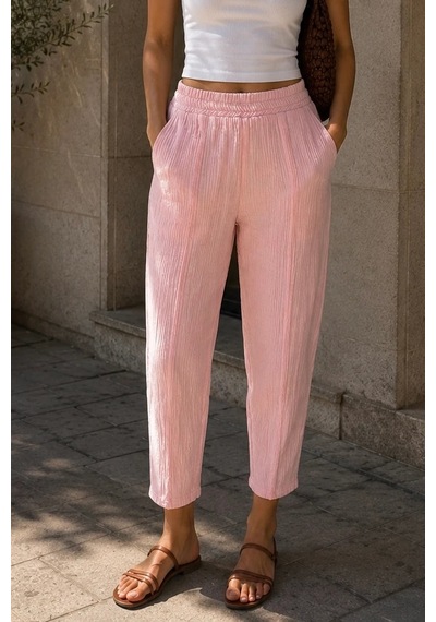 Bbbutikbasic Kadın Müslin Havuç Kesim Rahat Pantolon My3535 Pembe
