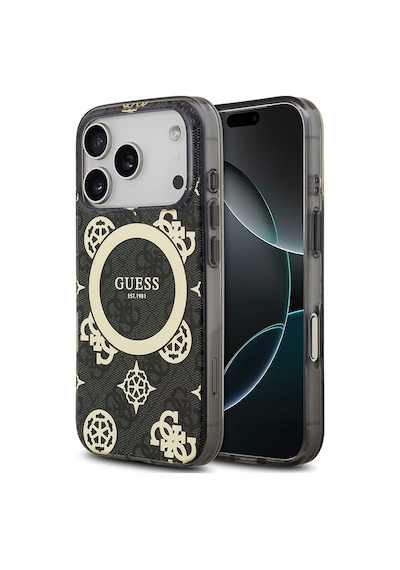 Apple iPhone Uyumlu 18 Pro Max Kılıf Guess Lisanslı M-safeli Iml Peony Ve 4g Desenli Klasik Logolu Kapak Siyah