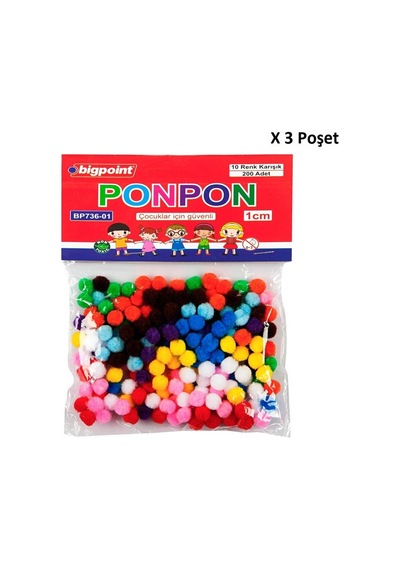 Bigpoint Ponpon 1 Cm 10 Renk / 200'lü Poşet X 3 Poşet