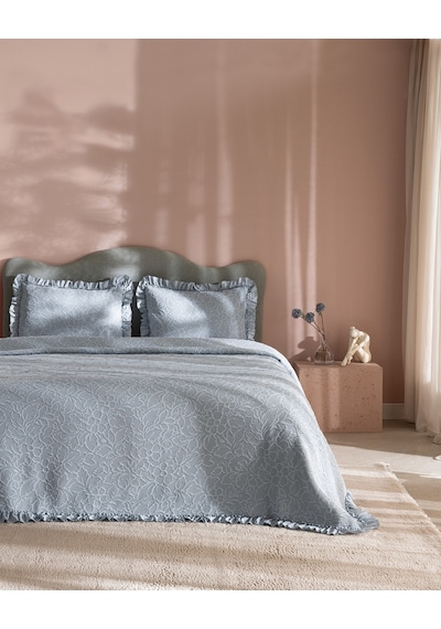 Madame Coco Crefurien Pamuklu Çift Kişilik Yatak Örtüsü - Açık Mavi 8684427178232 Çok Renkli