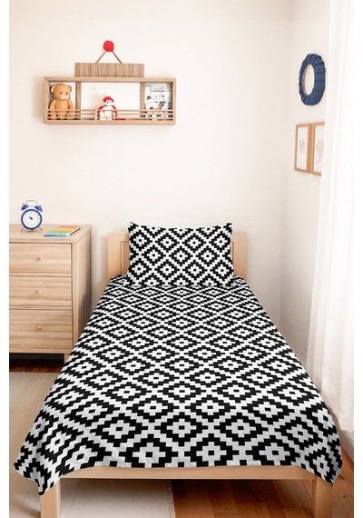 Siyah Geometrik Genç Odası Tek Kişilik Pike Takımı - Modern Minimal 160x220 Cm Kapitone Yatak Örtüsü Mistik Örtü Tonu