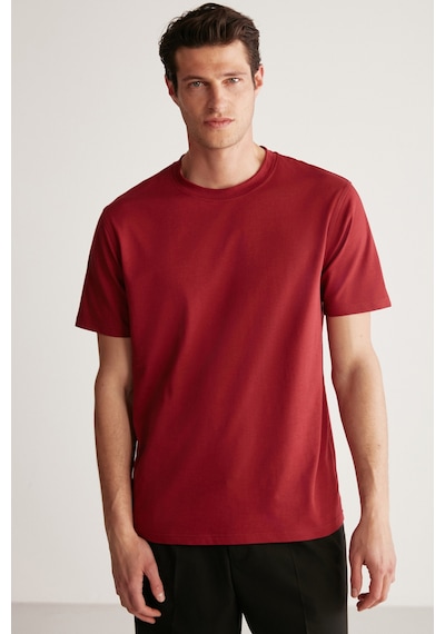 Grimelange Rudy  Erkek %100 Organik Pamuk Nefes Alan Iç Göstermeyen Bisiklet Yaka Basic Bordo T-shirt