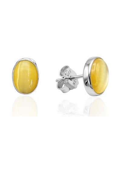 Oya Silver Sarı Sedef Taşlı Oval Gümüş Küpe 0.8x0.6cm Oyok374