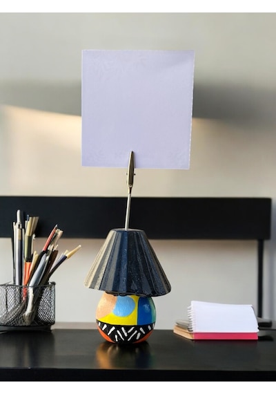 Siyah Abajur Fotoğraf Not Tutacağı Ofis Masası Hediyelik Tutucu Siyah