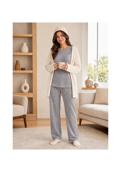 Pemilo Kadın 1250-1 Seul Raporlu Pijama Takımı Gri