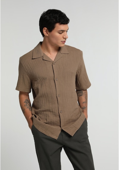 Colin's Colins Relaxed Fit Apaj Yaka Düz Erkek Kahverengi Kısa Kol Gömlek Cl1080096 Q1.v1 Brw