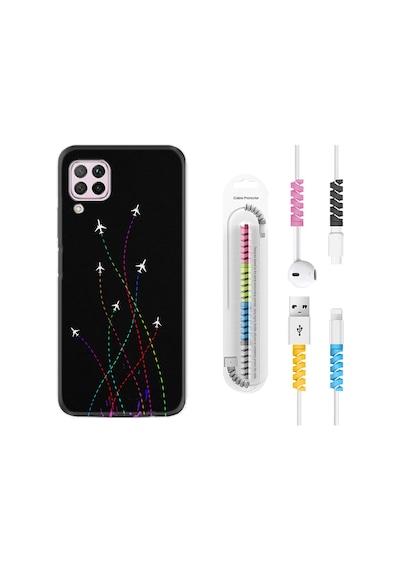Huawei P40 Lite Kılıf Kablo Koruyuculu Line Planet 1736