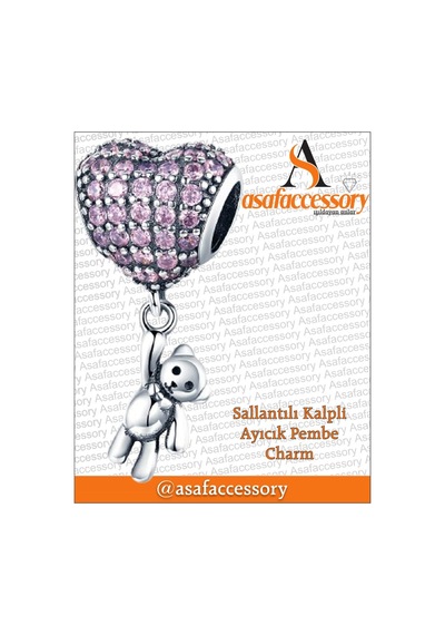 Sallantılı Kalpli Ayıcık Pembe Charm