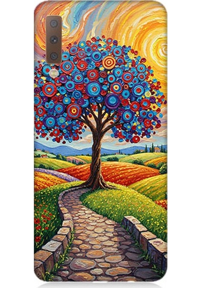 Samsung Galaxy A7 2018 Uyumlu Masalsı Renkli Yolculuk Ağacı Desenli Silikon Kılıf Çok Renkli