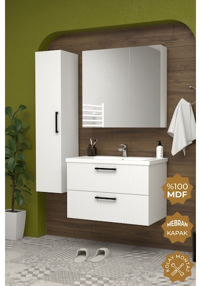 Teta Home Havana 65 Cm Mdf Gövde Membran Kapak Banyo Dolabı Seti + Boy Dolabı Beyaz Teta Home Havana 65 Cm Mdf Gövde Membran Kapak Banyo Dolabı Seti + Boy Dolabı Beyaz