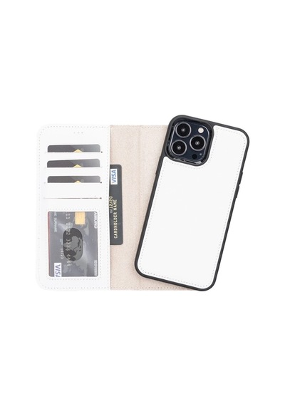 Apple İphone 13 Pro Max Uyumlu Deri Cüzdanlı Kılıf F3 Beyaz