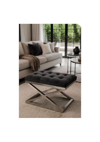 Familieconcept Melisa Serisi Pure Lüks Kapitone Döşemeli Puf - Metal Ayaklı Antre Ve Makyaj Pufu 50x40 Cm Gri