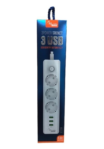 Mate Akım Korumalı Priz 3lü + Usb Çıkış
