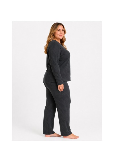 Sleeproom Büyük Beden Kadın Kaşkorse Mevsimlik Antrasit Pijama Takımı